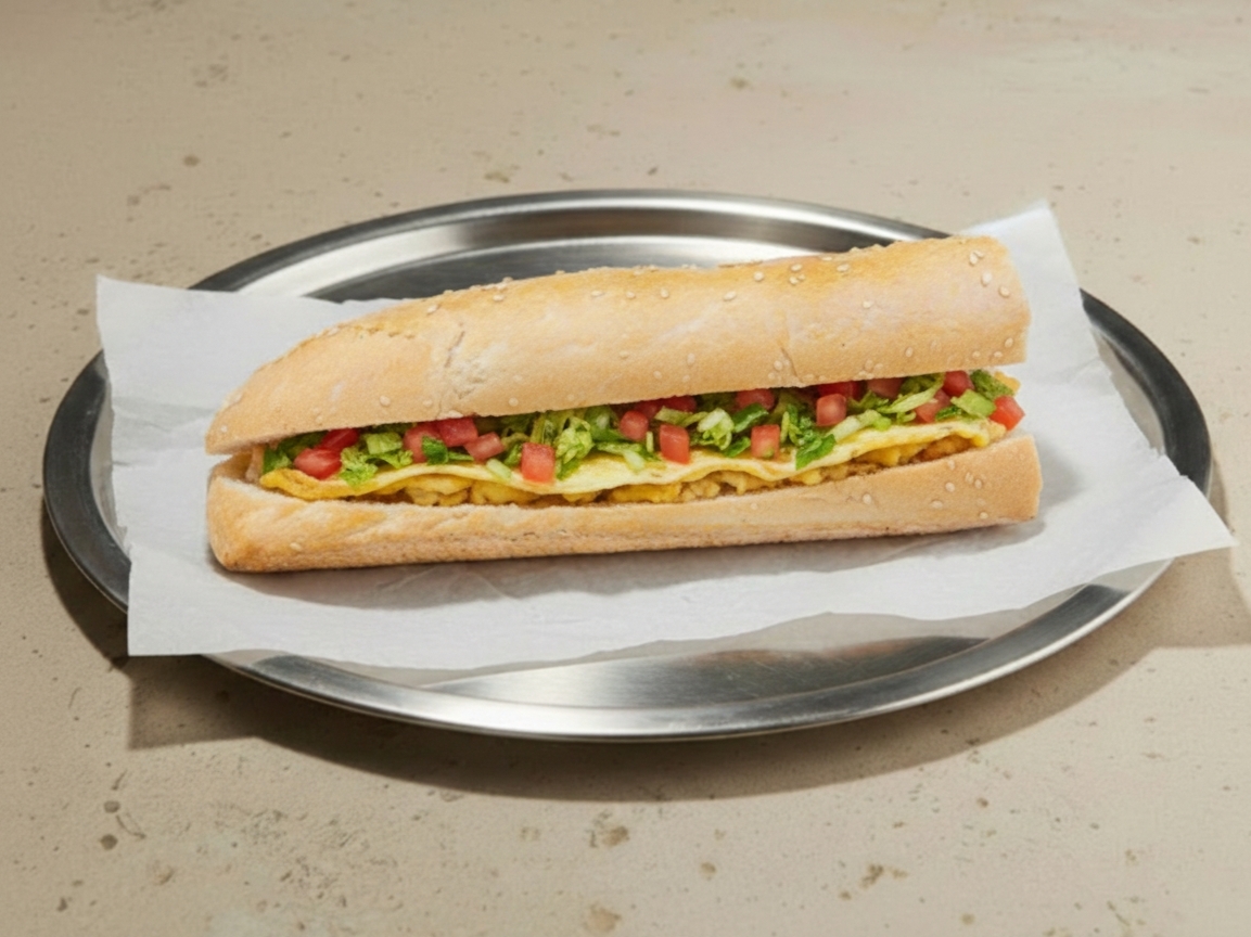 חביתת ירק ב-1/3 באגט, עם סלטים לבחירה.