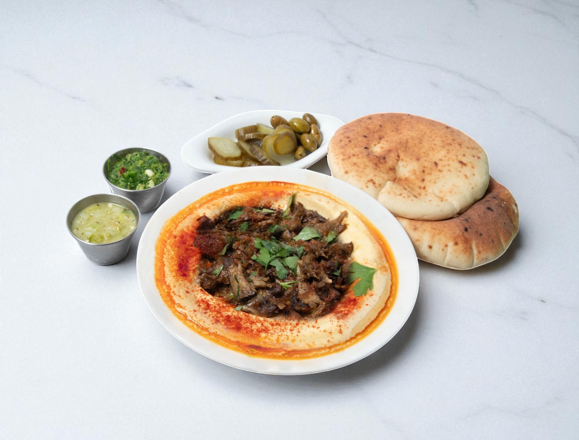 צלחת חומוס, טחינה ושווארמה מיקס עידו בשרים רעננה