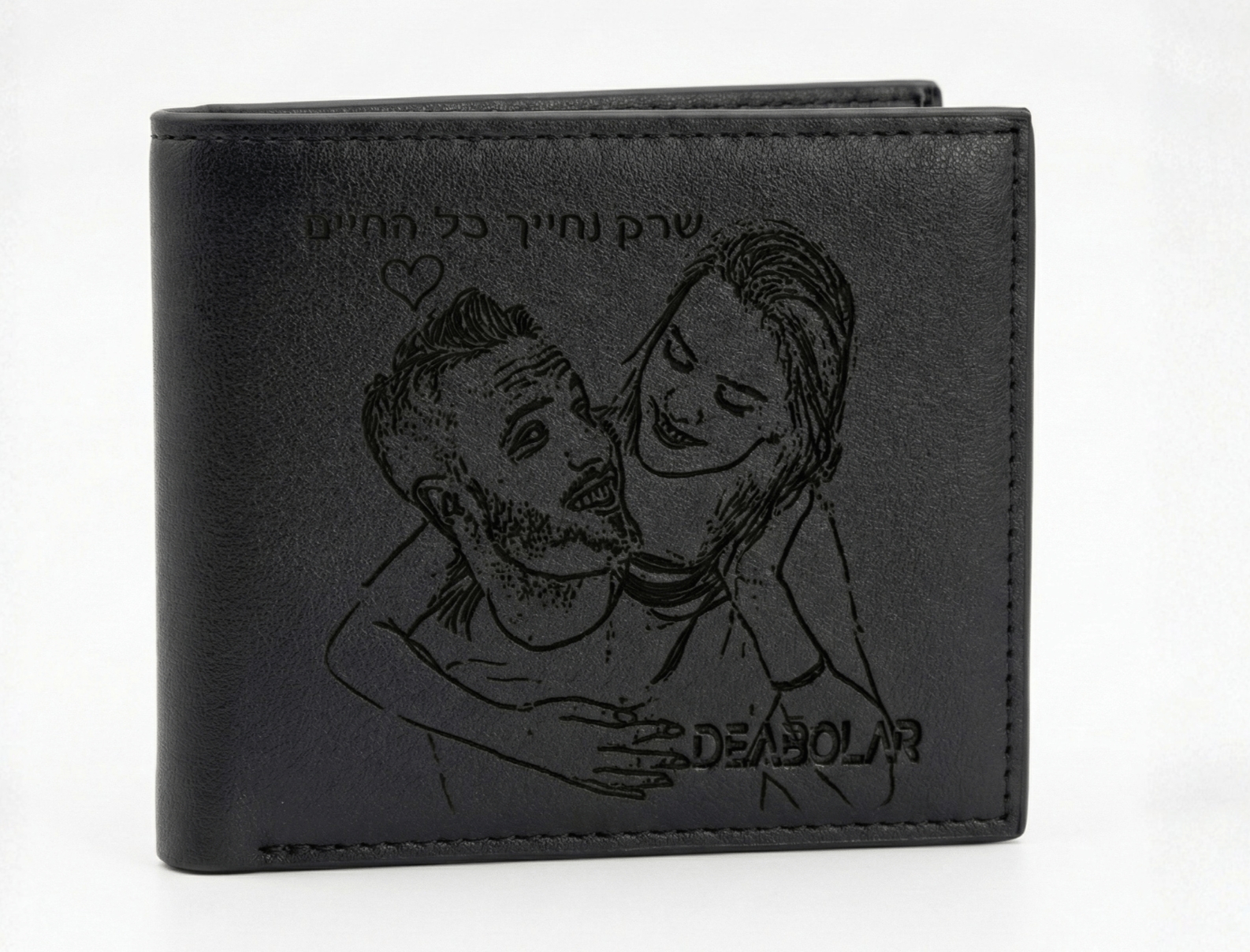 ארנק עור שחור גודל סטנדרט לגבר עם צריבת תמונה ג'ולרי פקטורי ראשון לציון