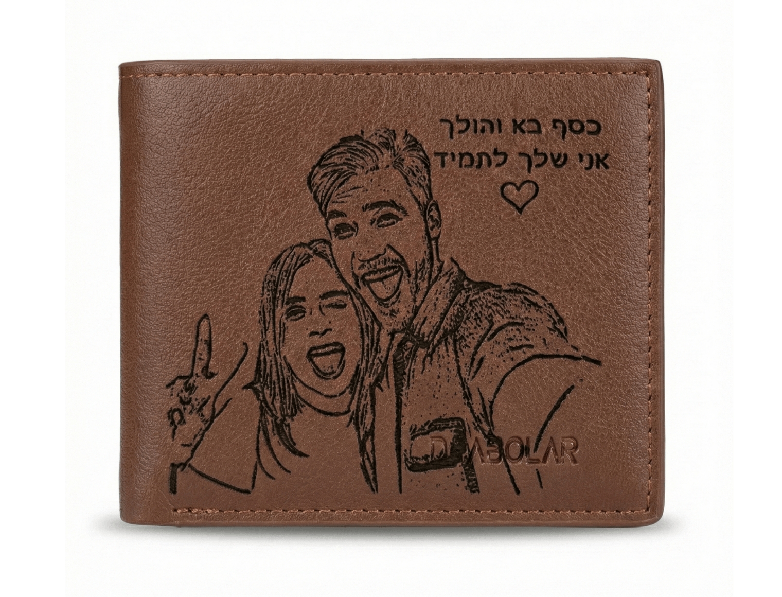 ארנק עור חום גודל סטנדרט לגבר עם צריבת תמונה דוגמא חום ג'ולרי פקטורי ראשון לציון