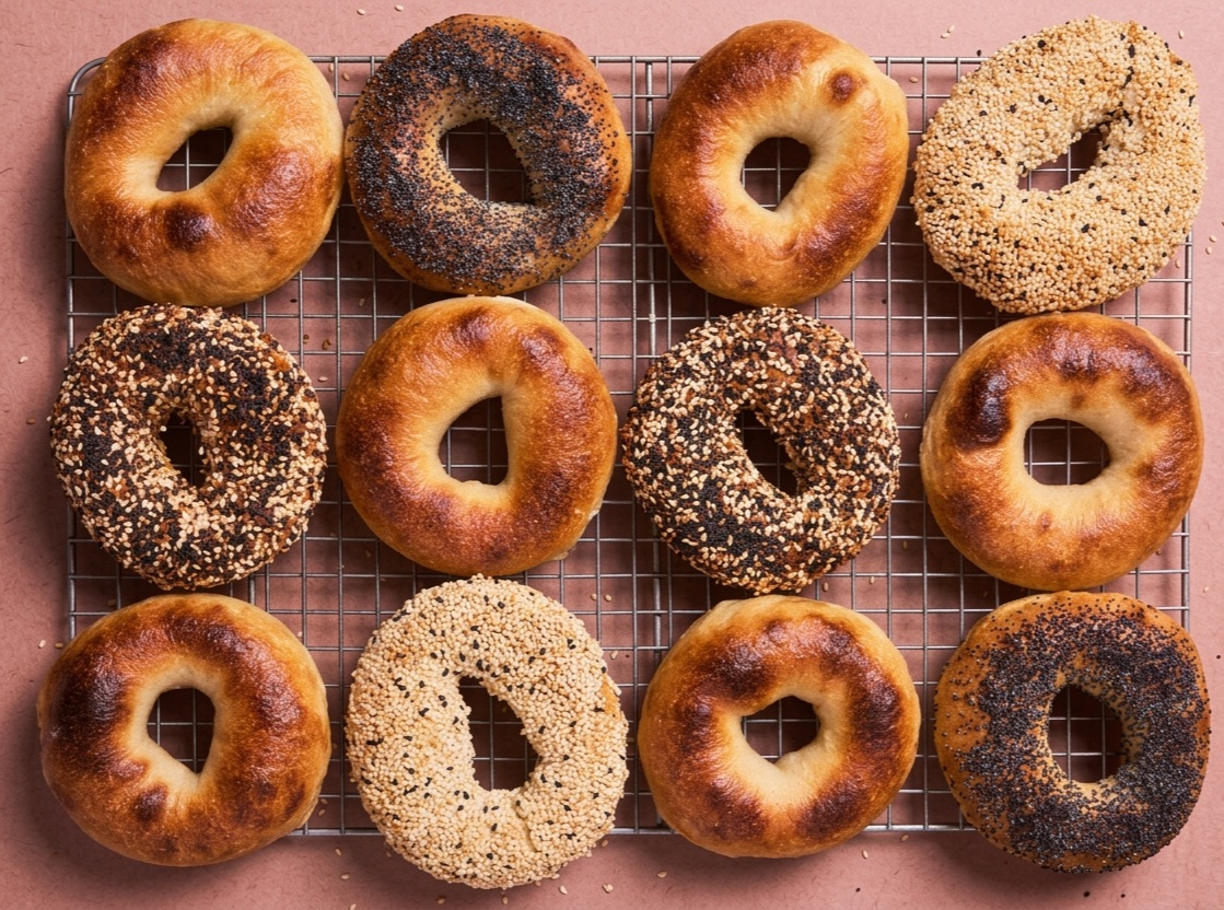 מגש בייגלים אמריקאים מעורב | 12 יח׳ 🥯 קפה בגינס אקספרס תל אביב