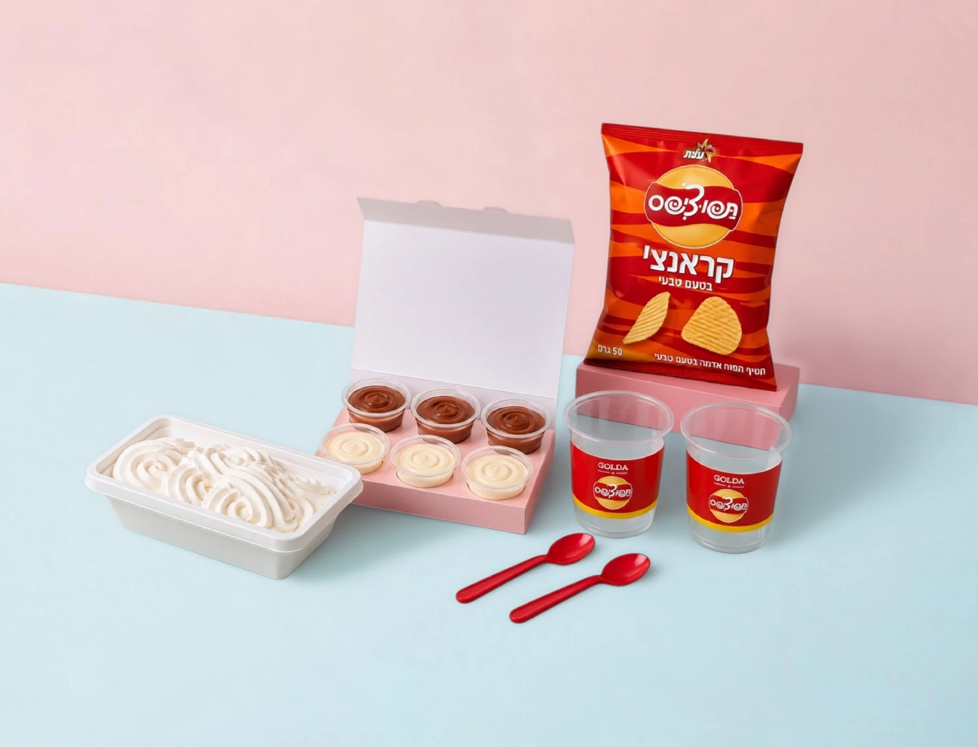 מארז DIY זוגי - כוס סופט קרים צ'יפס 🍦🍟 גולדה אשדוד כשר | טודו סנטר